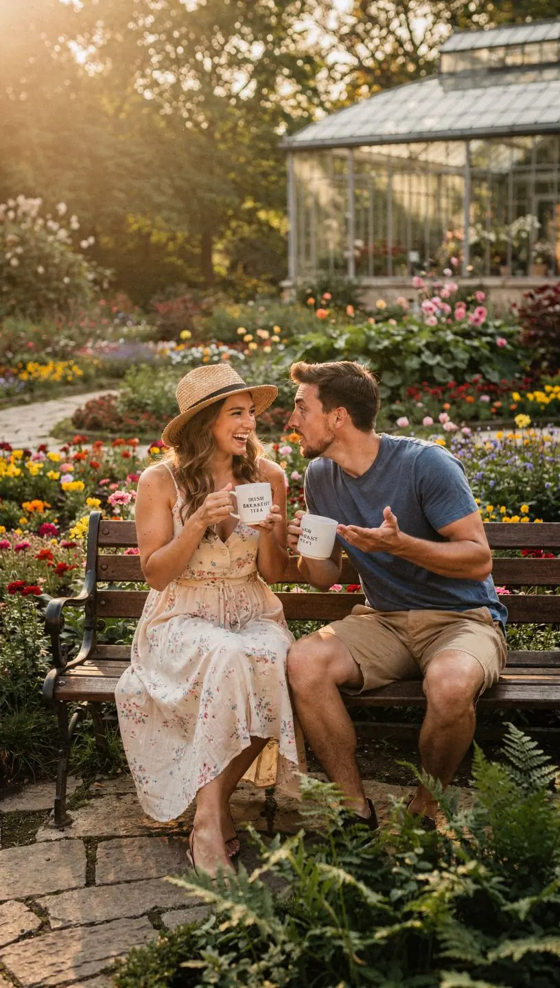 Ír reggeli tea gőzölgő csésze, mellette friss péksütemények.